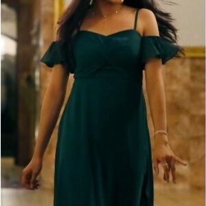 Emerald green full length dress with matching shawl